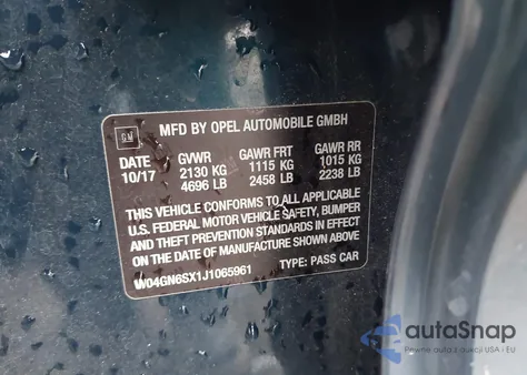 2018 Buick Regal Sportback Preferred Ii from USA, damaged, VIN W04GN6SX1J1065961